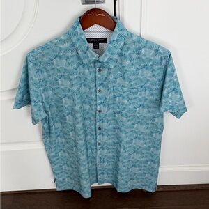 Mizzen+Main Blue Palm-Print Short-Sleeve Button-Down Shirt
